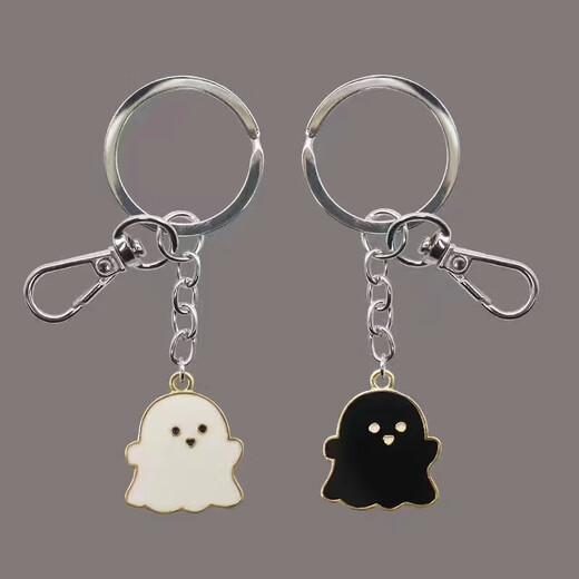 
[White Ghost] Keychain Simple Cartoon Accessories Men and Women's Schoolbags Keychain Couple Ornaments Black White + Black
