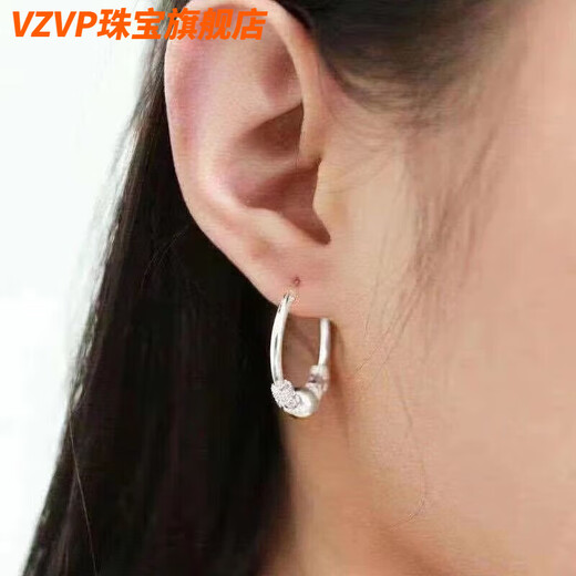 VZVP Old Phoenix Pure Silver 9999 Pure Silver Earrings Women's Wangfu Transfer Bead Earrings Simple Hypoallergenic Earrings Slimming 8.9g Premium Solid Each Person Can Only Purchase One Pair Fat Donglai