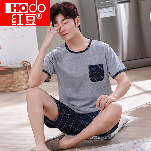Hongdou (HODO) Summer Simple Pajamas Summer de manga corta Summer Lave Tamiz Lo suelto Ropa para el hogar del hogar del algodón delgada para usar H9928 L