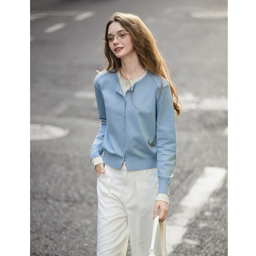 TonLion 2025 Autumn and Winter Women's Round Neck Fake Two-piece Spliced Cardigan Sweater