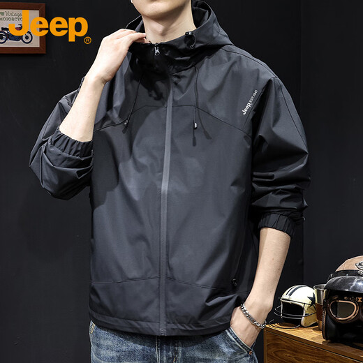 Jeep (JEEP) jacket men's autumn and winter hooded casual workwear assault high-end clothing men's black XL