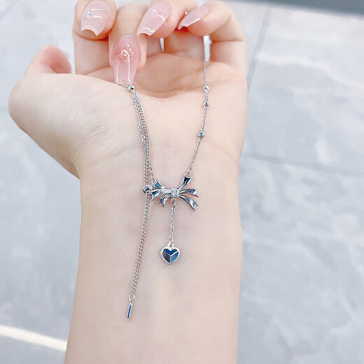 Laofu gold platinum necklace pt950 love tassel princess bow adjustment set chain as a birthday gift for girlfriend and wife, about 5.56g