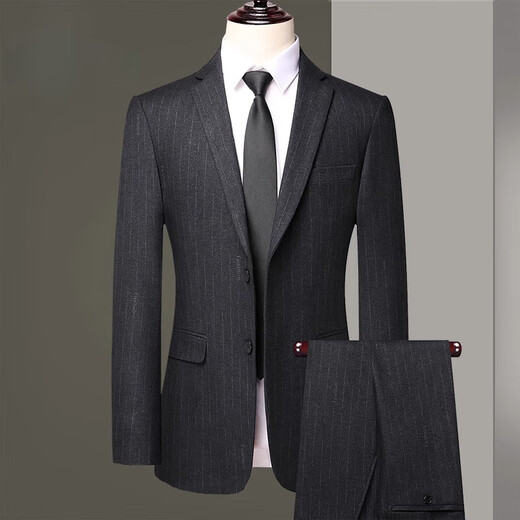 Lilang high-end suit suit for men spring and autumn middle-aged men's business casual suit wedding jacket dark gray plaid 8987 style M 170 size recommended 100Jin Jin equals 0.5kg -120Jin Jin equals 0.5kg
