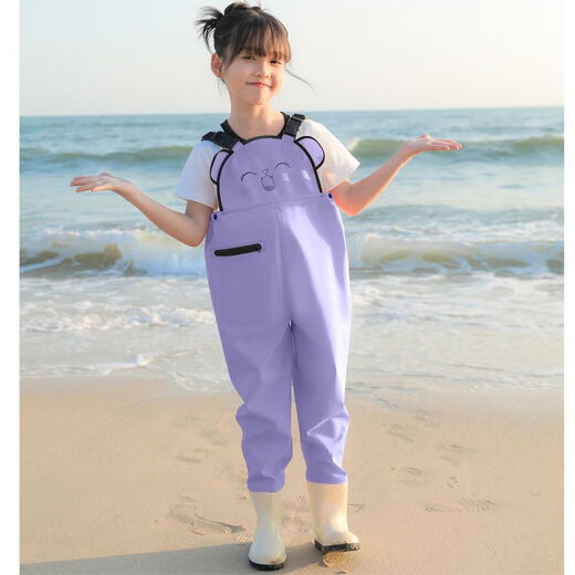 Raft core wading pants for children and girls, one-piece water-proof clothes for kindergarten, children's rain boots, men's fishing rain pants, children's suspenders (elastic waist design) (blue), one size fits all 1 piece 21-shoe inner length-14.5 cm