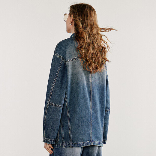 Chaqueta casual de chuyu para mujeres 2025 Autumn New Retro French Denim Flow Heavy Industry Chaqueta Top Osck Blue M