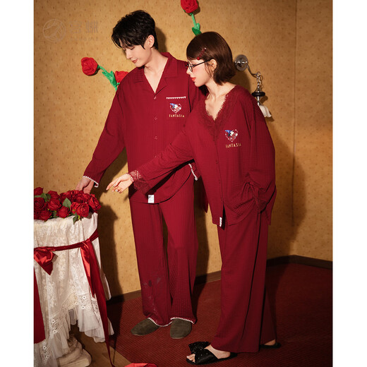 Gong Die Light and Soft Disney Mickey Red Couple Pajamas Women's Long Sleeve Newly Married Year of Home Clothing for Men