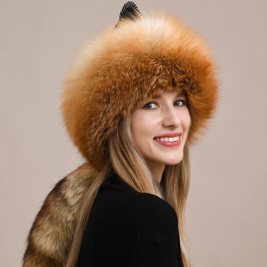 Yinghui fox fur hat for women and men in winter Northeastern ear protection warm genuine leather Mongolian hat ethnic style fur hat for women winter silver fox true color M head circumference 56-58cm