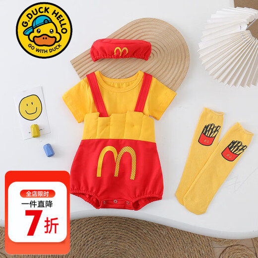 G.DUCKKIDS little yellow duck fart clothes baby clothes summer thin pure cotton newborn jumpsuit male and female baby suspender pants yellow short-sleeved T-shirt 80cm 80 size 7-11 months (recommended for babies 75-)c