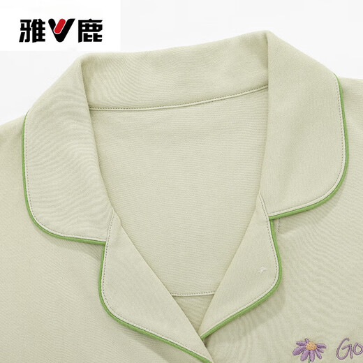 雅鹿夏季睡衣女纯棉短袖七分裤可外穿休闲开衫大码家居服两件套装 NX9898 3XL