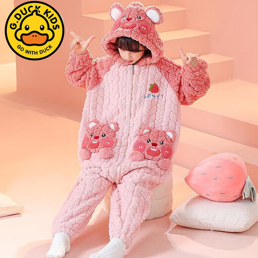 G.DUCKKIDS2024 Autumn and Winter Children's One-piece Pajamas Coral Velvet Hooded Cartoon Girls' Sleeping Bags for Big Children and Girls Home Clothes KYM One-piece Velvet-226 Egg Boy One Size 12