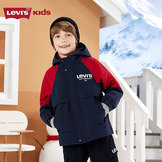 LEVI S Levi's children's clothing children's windbreaker boys 2025 autumn and winter work wear windproof jacket small soft shell plus velvet