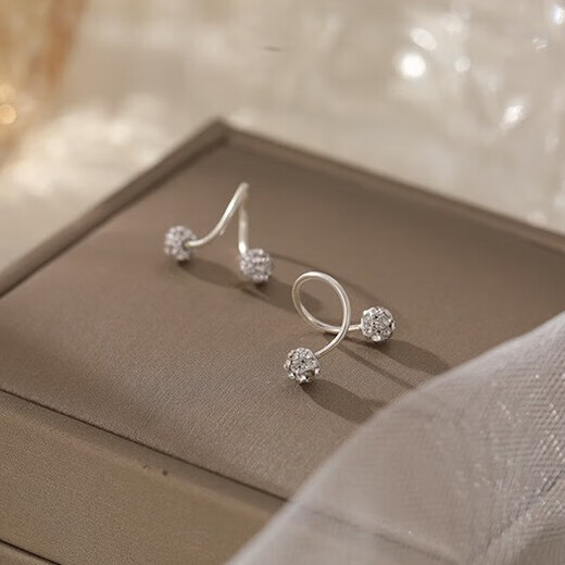 沄汧999 sterling silver earrings earrings birthday gifts for girls 2025 new temperament high-end jewelry silver jewelry S999 spiral rod full diamond ball earrings pair