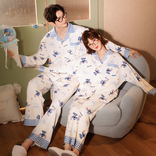 Gongdie Light and Soft Disney Stitch Pajamas Couple Style Long Sleeve Spring and Autumn Men's Homewear Set