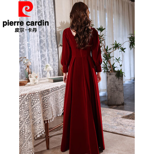 Pierre Cardin Toast Wear Bride Autumn Winter Wedding Dress Back Home Can Wear Dress Engagement Red Dress Women Red Model S
