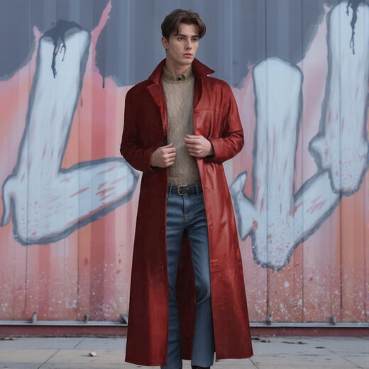 GxmyCosplay anime men's windbreaker mid-length solid color slim fit PU leather over-the-knee large leather jacket men's jacket black M (140-160Jin Jin equals 0.5kg)