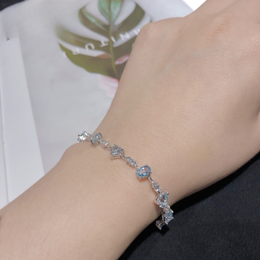 Yiqi 4.8 carat aquamarine bracelet for women, 925 silver, daily gift, natural colored gems, jewelry and gemstones