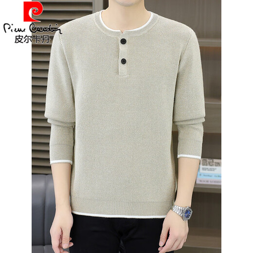 Pierre Cardin autumn and winter new Henry collar button sweater men's casual jacquard pullover fake two-piece sweater trendy apricot M 90-105Jin Jin is equal to 0.5 kg