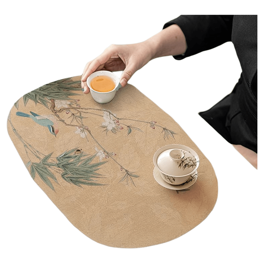 Zhixiao new Chinese style small tea mat for one person, absorbent mat, tea table cloth, tea mat, tea coaster, dry soaking mat, waterproof tea table and table flag. Songbird Jingchun - Diatom mud tea mat - special shape 40*60cm free cutting_ideal size