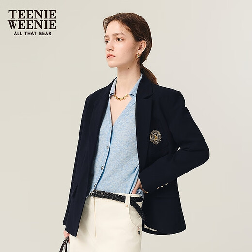 Teenie Weenie Gold Buckle Blazer Bear Women's College Style Commuting Short Blazer Jacket Navy L