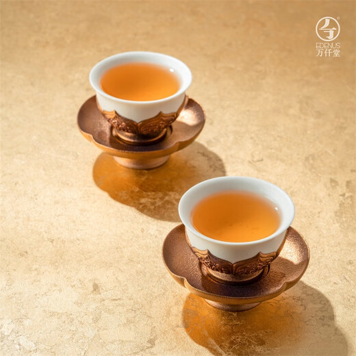 Wanqiantang (Edenus) jointly branded Shaanxi Libo high-end complete set of tea sets, ceramic household covered bowl set, tea cup, accompanying gift box, Tang Dynasty golden bowl, as a gift (white sand glaze) 1 covered bowl, 1 bowl holder, 2 cups and 2 saucers