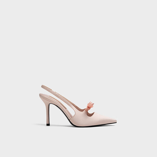 CHARLES&KEITH缎面蝴蝶结尖头高跟凉鞋女生日礼物CK1-60361556 Light Pink浅粉色 35