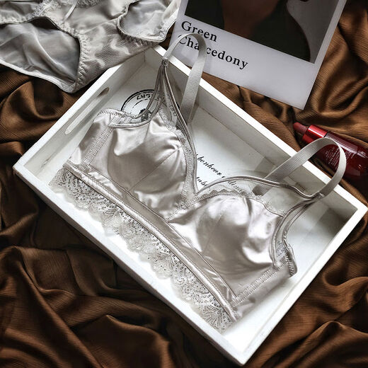 Crystal Cup Silk Japanese Satin Versatile Glossy Bra Set Big Breasts Look Small Large Size 9095 Underwear Black Set 1659087-954295 Recommended 90C95AB