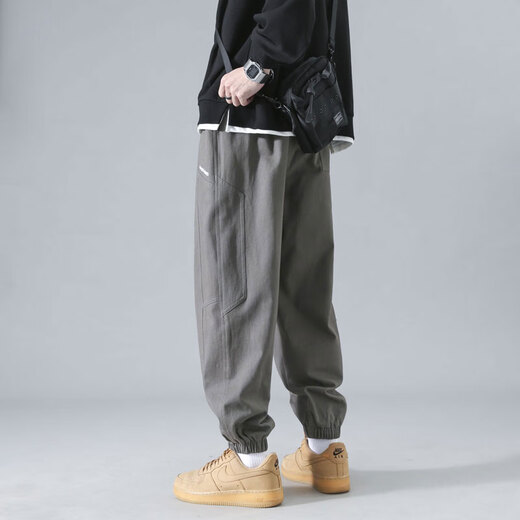 Dingfengbaoluo Casual Hosen gebundene Füße konischer Männer Frühling und Sommer vielseitige trendige Marke Workwear Sporthose K2061 Gray XL