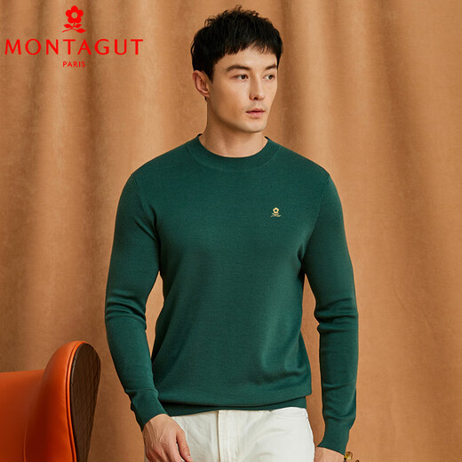 MONTAGUT high-end cashmere sweater men's autumn and winter middle-aged brand round neck solid color long-sleeved T-shirt wool base gray green 04 M 165