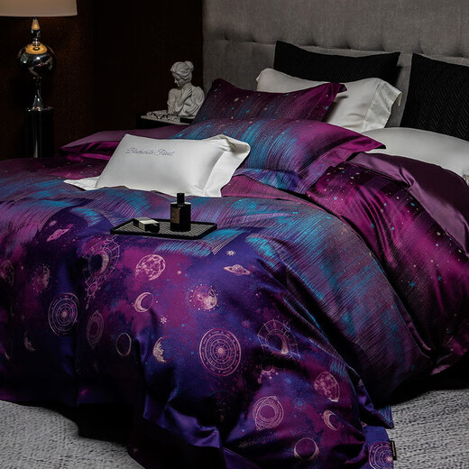 High-end villa double-strand 100S Pima cotton four-piece set pure cotton jacquard quilt cover sheets luxury bedding Bright Galaxy 1.5m bed sheet four-piece set