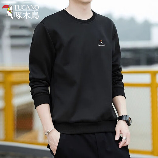 Woodpecker (TUCANO) sweatshirt men's autumn casual loose round neck versatile pure cotton long-sleeved T-shirt youth bottoming shirt men's white - no velvet XL (recommended 115-135Jin Jin equals 0.5 kg)