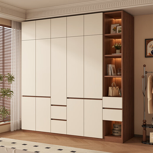 Juyao package installation solid wood 60mm deep wardrobe light luxury bedroom customized segmented large storage cabinet four doors 1.6m main cabinet