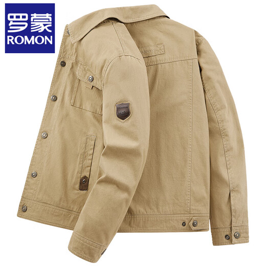 Luo Meng Spring and Autumn New Jacket Men's Lapel Multi-Pocket Loose Large Size Outdoor Casual Workwear Jacket for Men Military Green 2XL