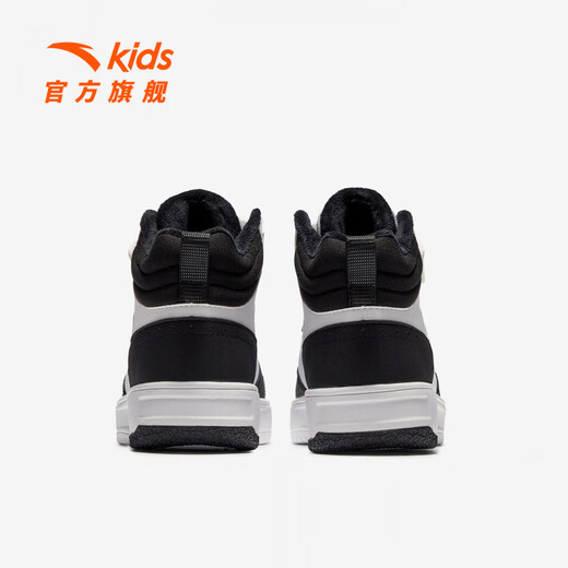 Anta children's cotton shoes for boys and girls in autumn and winter new leather surface plus velvet to keep warm and Velcro color matching versatile casual high-top sneakers. Store manager recommends Anta white/black-2 33 shoe inner length 20.5cm