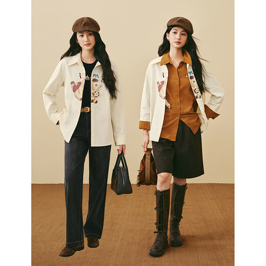 Yinman 2025, осенне-зимняя женская новая летняя рубашка с насекомыми, китайская бархатная трехмерная вышивка, милая рубашка для домашних животных, свободная рубашка с длинными рукавами, светлый абрикосовый белый XL