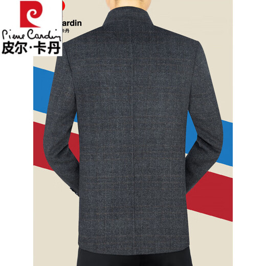 Pierre Cardin 2025 Spring and Autumn Wool Woolen Jacket for Men Middle-aged Dad Chinese Stand Collar Men's Woolen Jacket for Men Black Gray XL 180 (135-150Jin Jin is equal to 0.5kg)