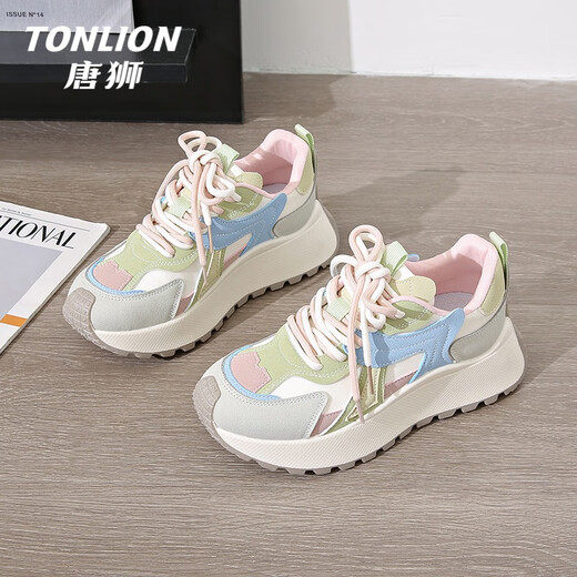 Tang Lion (Tonlion) Chaussures papa Chaussures pour femmes 2025 Automne Height-Enhancing Sole Sole pour femmes Sports polyvalents et chaussures décontractées rose 37