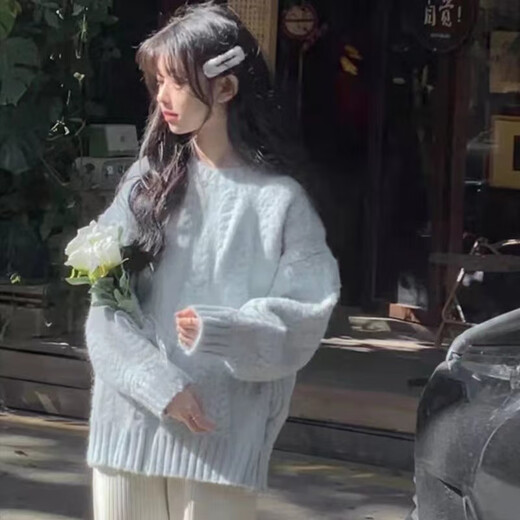 Oubaixi Sweater Women's Spring and Autumn Thickened Soft Waxy Inner Bottoming Sweater 2026 New Women's Feel Top Jacket Light Blue One Size Recommended 80-130 Jin Jin equals 0.5 kg