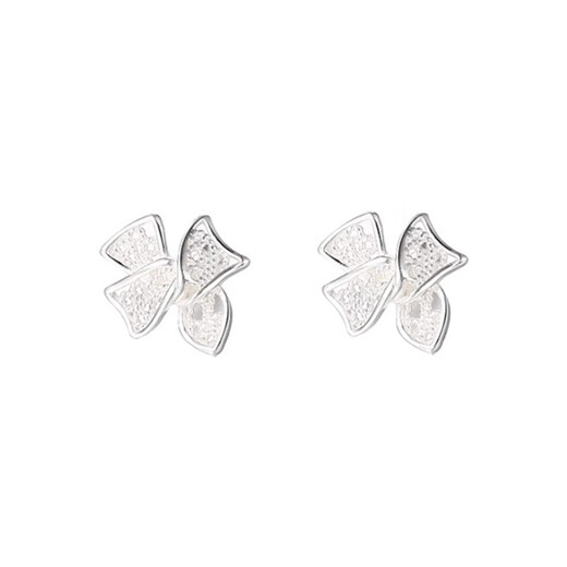 Bai Qixin Bow Earrings S999 Sterling Silver Silver Needle Hollow Earrings Women's Light Luxury Versatile High-end Fashion Ear Bone Nails Bow Earrings Pair
