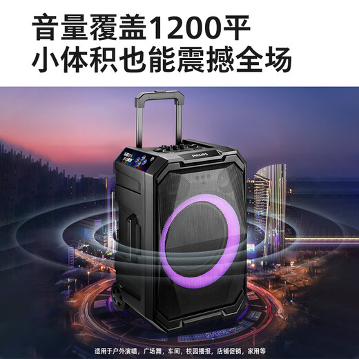 Philips (PHILIPS) 10-inch square dance audio outdoor stage high-power mobile portable trolley speaker wireless Bluetooth high-volume karaoke amplification with dual microphone SD617T