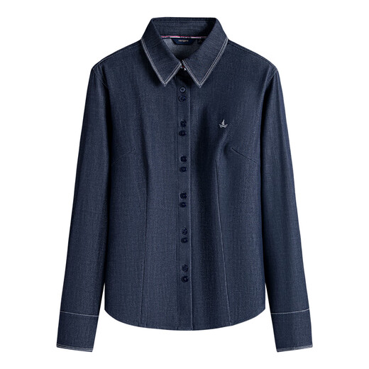 Navigare Italian dinghy imitation denim brushed thermal shirt women's 2025 autumn and winter new style woolen shirt navy blue M