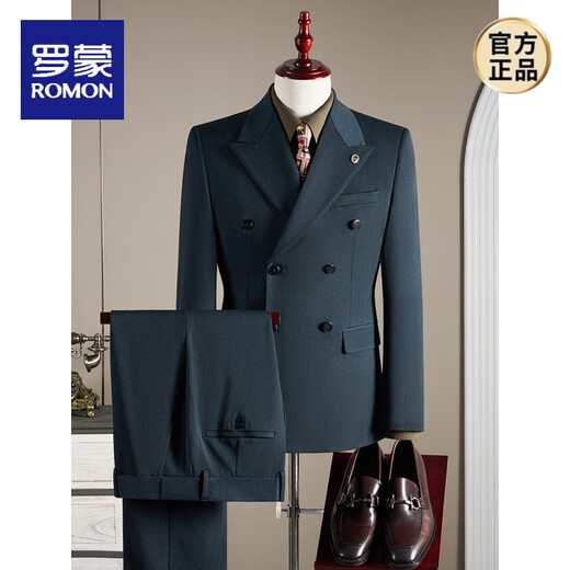 ROMON double-breasted wool suit men's suit business formal high-quality slim large size groom's wedding suit three-piece brown brown single-piece suit M (95-110Jin Jin equals 0.5 kg)