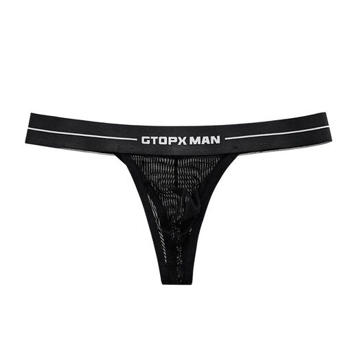 GTOPX MANGTOPXMAN 2-pack men's underwear thong single sexy low-waisted mesh thin ice silk solid color triangle black + white L