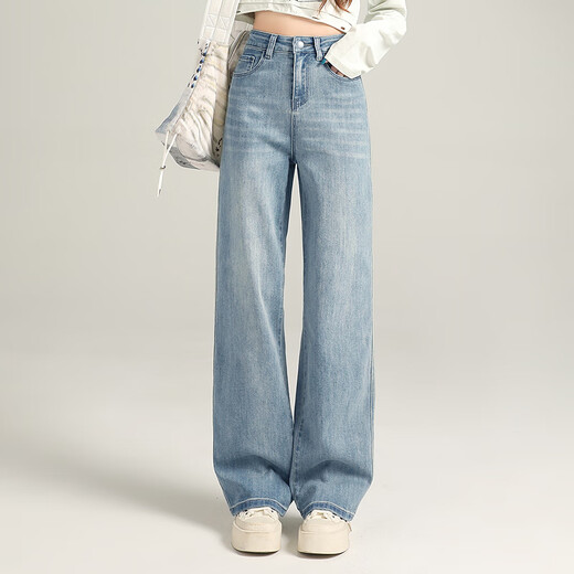 Betu Women's 2025 Winter New Style Jeans Slim High Waist Trendy Straight Jeans Pants Women 2510X07 Light Denim Blue M