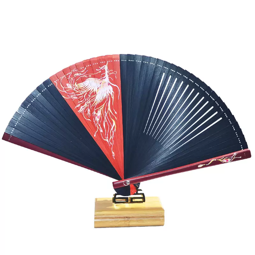 Yusenyi Chinese style all-bamboo fan dragon and phoenix original design carved hollow ancient style folding fan for women folding red and black small cheongsam Ye Weiyang craft fan