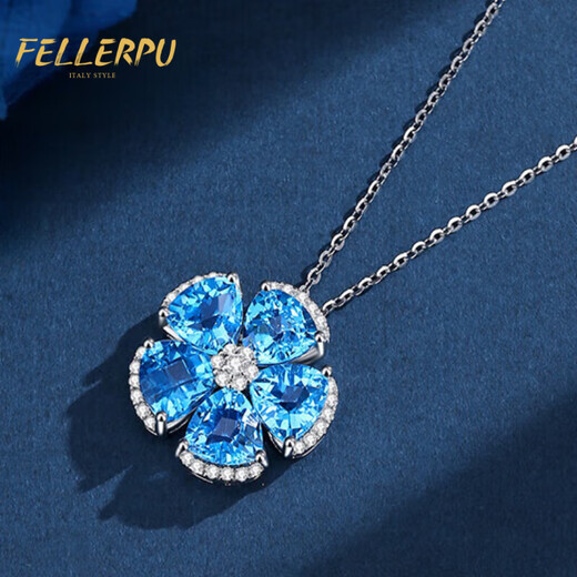 Philop Necklace Women's Topaz Cherry Blossom Pendant Light Luxury High-end Niche Valentine's Day Birthday Gift for Girlfriend and Wife 8 Carat Heart of the Ocean Necklace