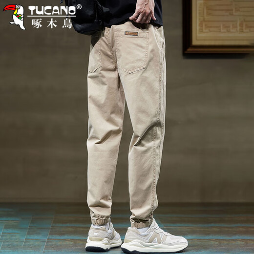 Woodpecker (TUCANO) pants men's casual pants men's autumn and winter leggings overalls loose trendy sports pants for men Khaki M