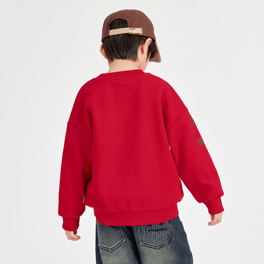 Many boys' national trend plus velvet red sweatshirt New Year's clothing autumn and winter casual sports tops for older children