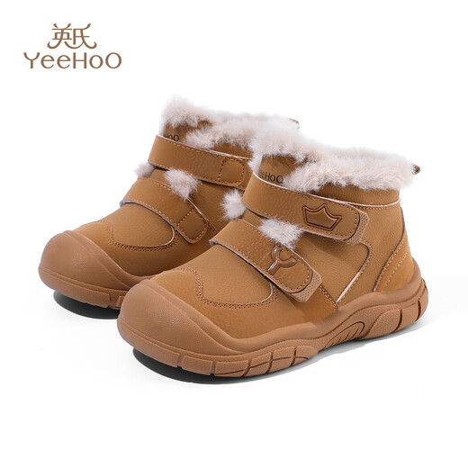 YEEHOO Children's Shoes Children's Cotton Shoes 2025 Winter New Plus Velvet Warm Boys' Snow Boots Outdoor Girls' Shoes Baby Shoes Camel Second Cotton 23 Inner Length 15.2cm Suitable for Feet Length 14.4-14.7cm