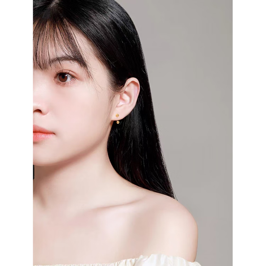 Fat Donglai's same color gold earrings 18K gold women's rose gold U-shaped bean earrings gold round bead earrings U-shaped double gold bean earrings pair