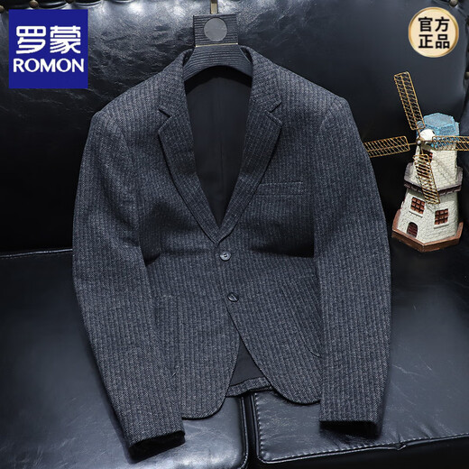ROMON Woolen Suit Men's 2025 Autumn and Winter New Trendy Casual Men's Two-Button Single Suit Jacket with Center Slit at the Back Gray M
